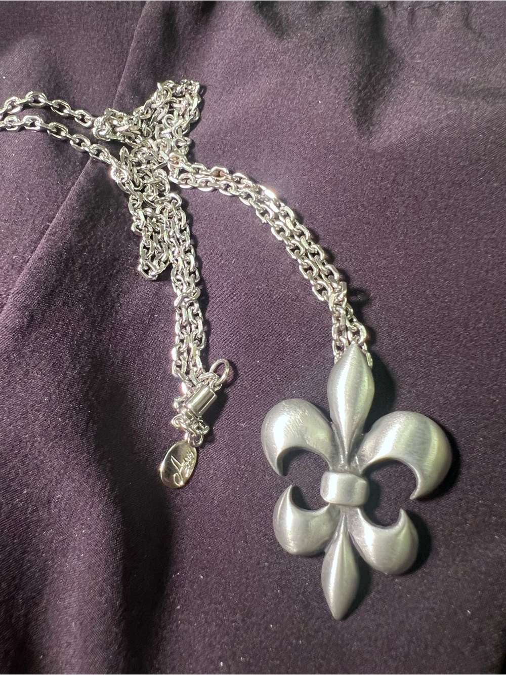 James Avery Signed Silver Fleur-de-Lis Pendant Necklace 18” Retired Piece